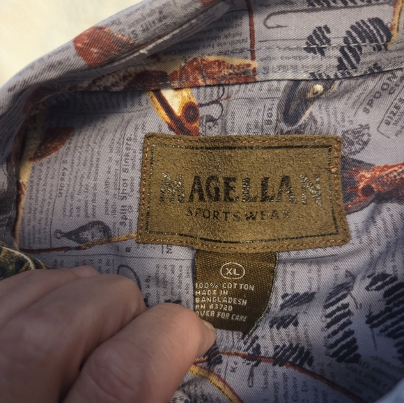 Magellan Mens XL Fish Print Button-Up Shirt Hook Line & Sinker Gray Longsleeve - Picture 2 of 5